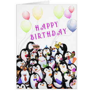 Baby Birthday Card Happy Penguins Party Your Text