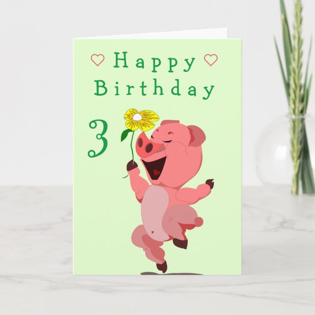 Baby Birthday Card Happy Piglet with Daisy (Front)