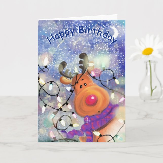 Baby Birthday Card Happy Reindeer (Small Plant)