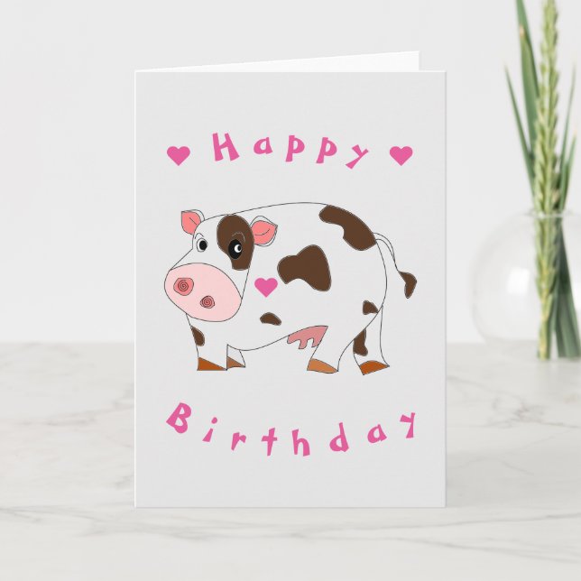 Baby Birthday Card Little Cow - Your Text (Front)