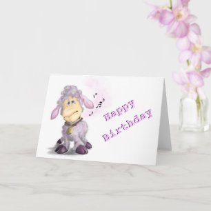 Baby Birthday Card Little Lamb with Bell Your Text