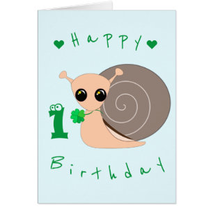 Baby Birthday Card Lucky Snail with Clover