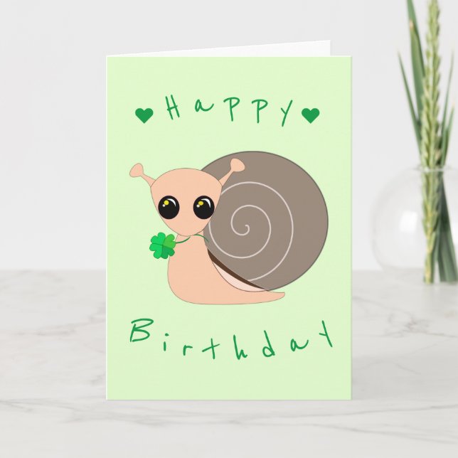 Baby Birthday Card Lucky Snail with Clover (Front)