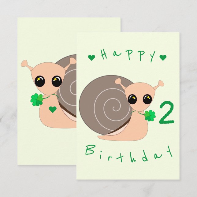 Baby Birthday Card Lucky Snail with Clover (Front/Back)