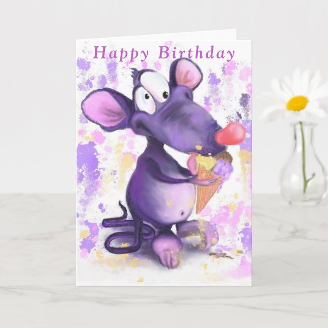 Baby Birthday Card Purple Mouse with Ice Cream (Small Plant)