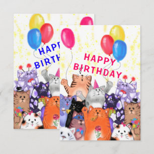 Baby Birthday Card with Happy Cats Party