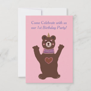 Baby Birthday invitation, bear Invitation