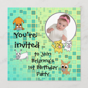 Baby Birthday Party Invitation Dog Cartoon