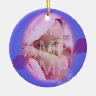 baby birthday record holiday ornaments. blue frame ceramic ornament