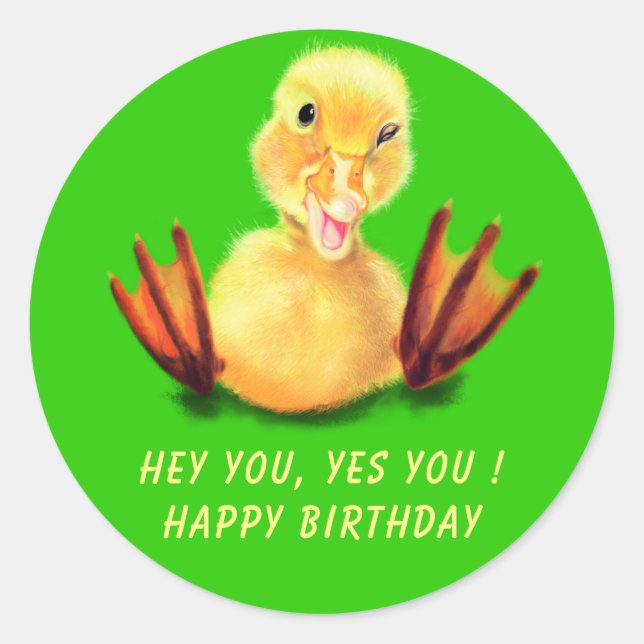 Baby Birthday Sticker Playful Winking Duckling (Front)