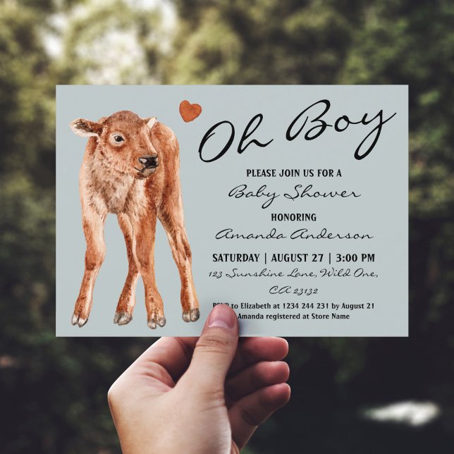 Baby Bison Oh Boy Baby Shower  Invitation (Creator Uploaded)