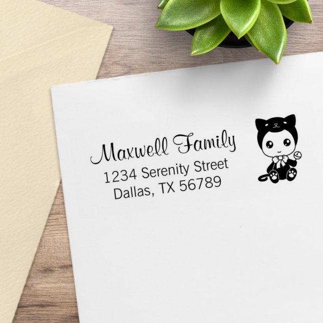 Baby Black Cat Costume Family Address Rubber Stamp (Creator Uploaded)