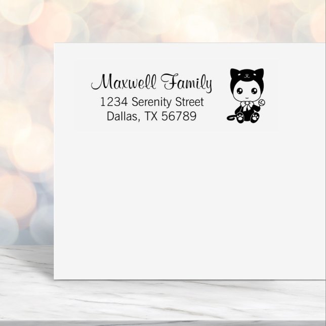 Baby Black Cat Jumpsuit Family Address Self-inking Stamp (Creator Uploaded)