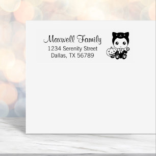 Baby Black Cat Pumpkin Family Address Self-inking Stamp