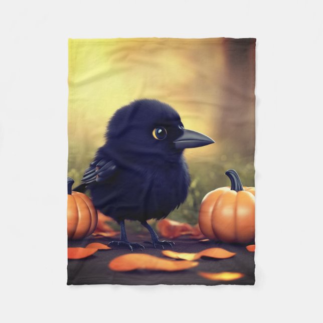 Baby black crow and pumpkins  fleece blanket (Front)