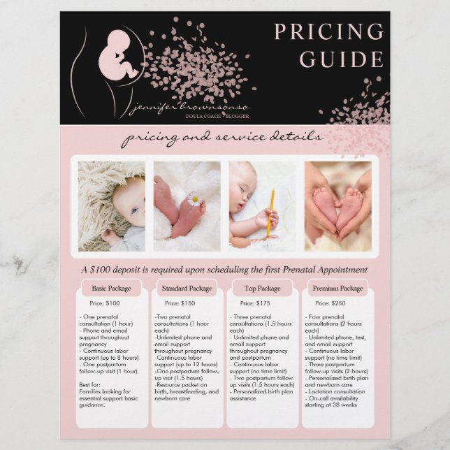 Baby Black Doula Birth Coach Pregnant Pricing Flyer (Front)
