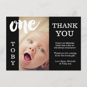 Baby Black & White 1st Birthday Thank You Card