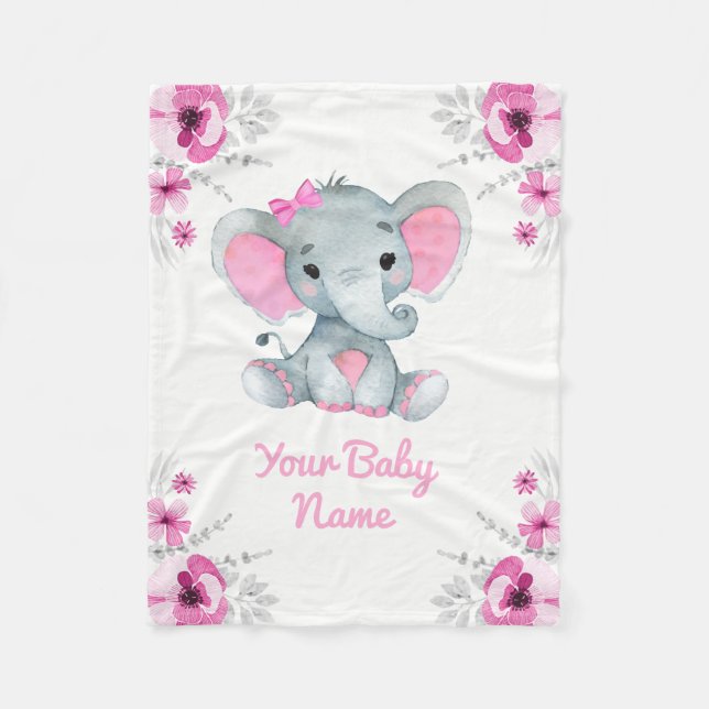 Baby Blanket Girl Elephant Name Custom Gift Idea (Front)