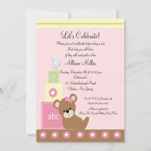 Baby Blocks Baby Girl Shower Invitation