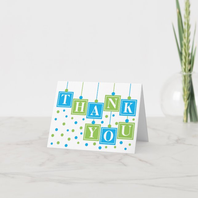 BABY Blocks Blue Green Thank You Card (Front)