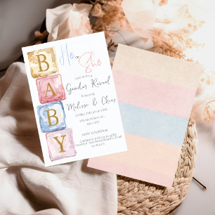 Baby Blocks Gender Reveal He or She baby shower Invitation