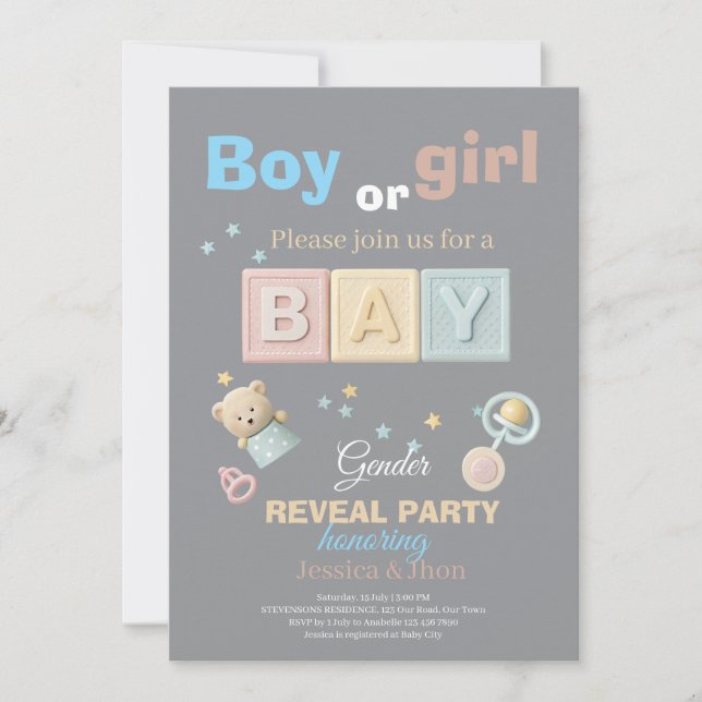 Baby Blocks Gender Reveal Invitation (Front)
