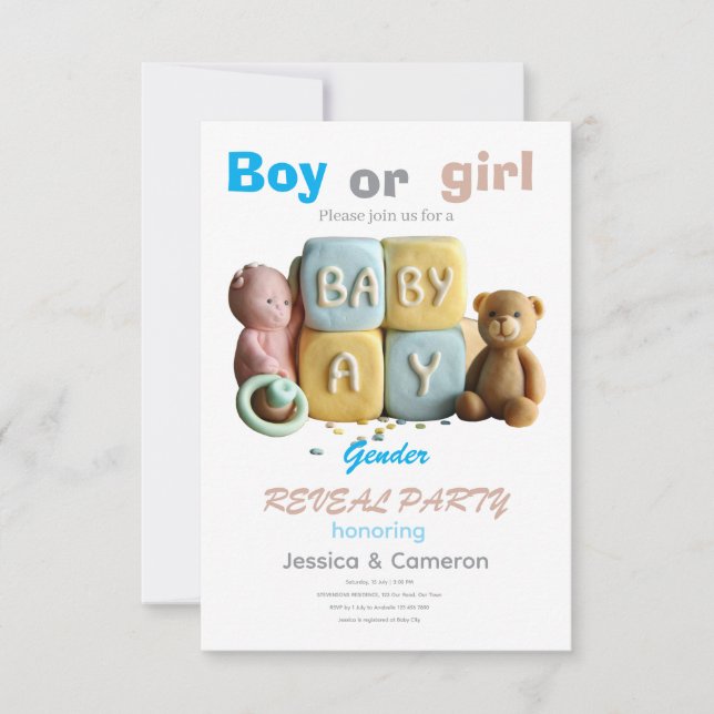 Baby Blocks Gender Reveal Invitation (Front)