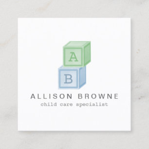 Baby Blocks Monogram Babysitter Green/Blue Square Business Card