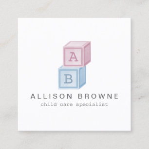 Baby Blocks Monogram Babysitter Pink/Blue Square Business Card
