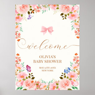 Baby Bloom Floral Butterfly Baby Shower Welcome Poster