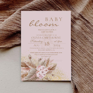 Baby Bloom Pampas Grass Pink Baby Girl Shower Invitation