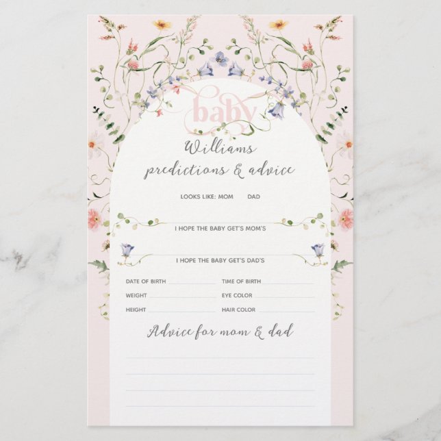 Baby Bloom Wildflower Girl Pink Baby Shower Game (Front)