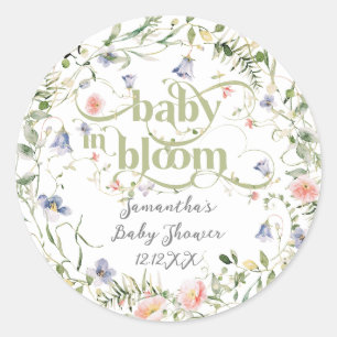 Baby Bloom Wildflower Modern Neutral Baby Shower Classic Round Sticker