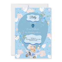 Baby Blue 1st Birthday invitation 