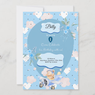 Baby Blue 1st Birthday invitation 