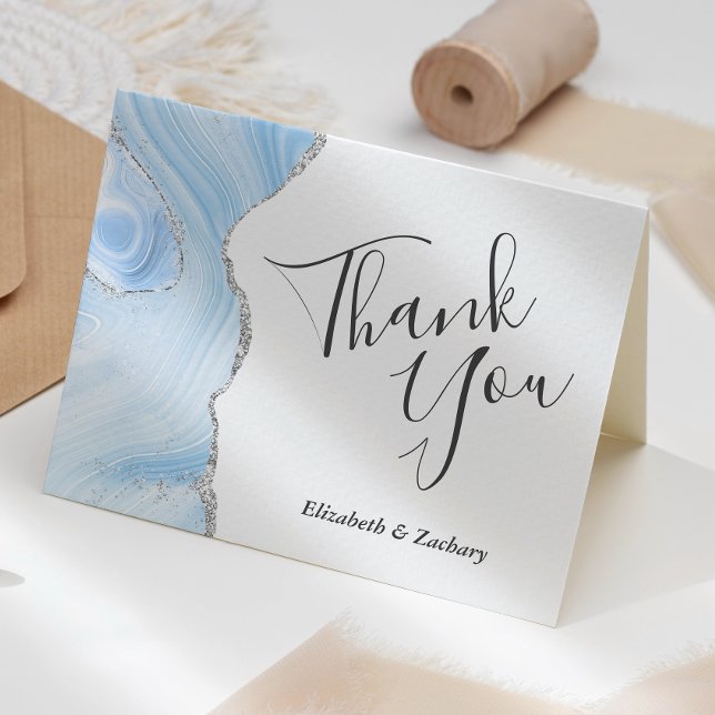 Baby Blue Agate Silver Wedding Thank You Card (Creator Uploaded)