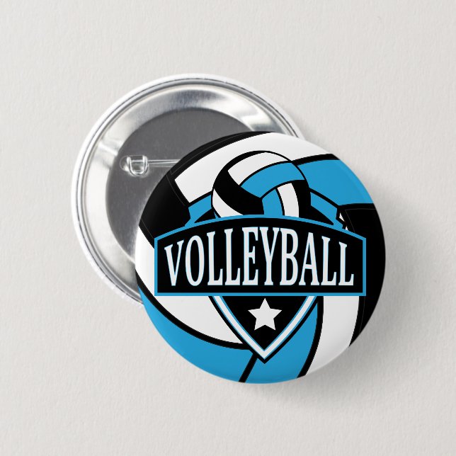 Baby Blue and Black Volleyball Logo 6 Cm Round Badge (Front & Back)