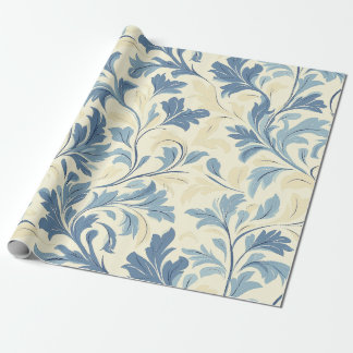 Baby Blue and Cream Flourish Pattern Design Wrapping Paper