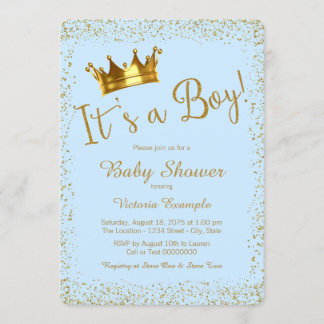 Baby Blue and Gold Baby Shower Invitation