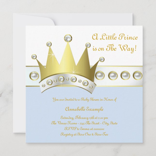 Baby Blue and Gold Prince Baby Shower Invitation (Front)