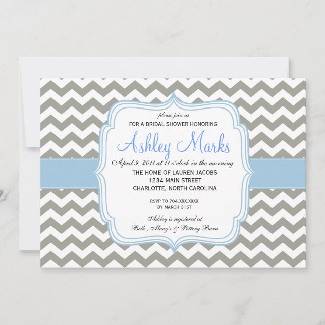 Baby Blue and Grey Chevron Invitation (Front)