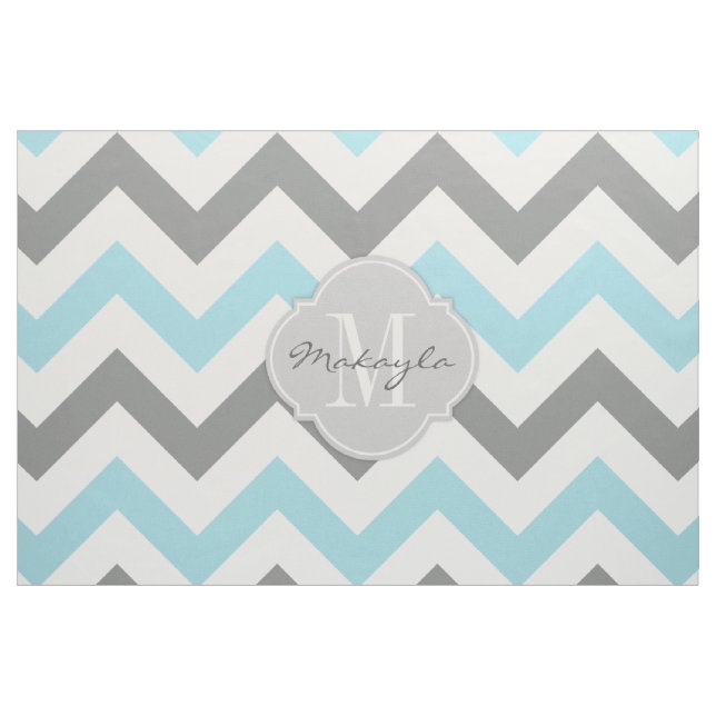 Baby Blue and Grey Chevron with Monogram Fabric (Yard)