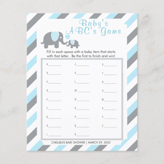 Baby Blue and Grey Stripe 🐘 Elephant - ABC's Flyer (Front)