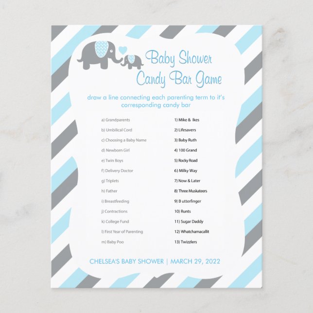 Baby Blue and Grey Stripe Elephant - Candy Bar Flyer (Front)