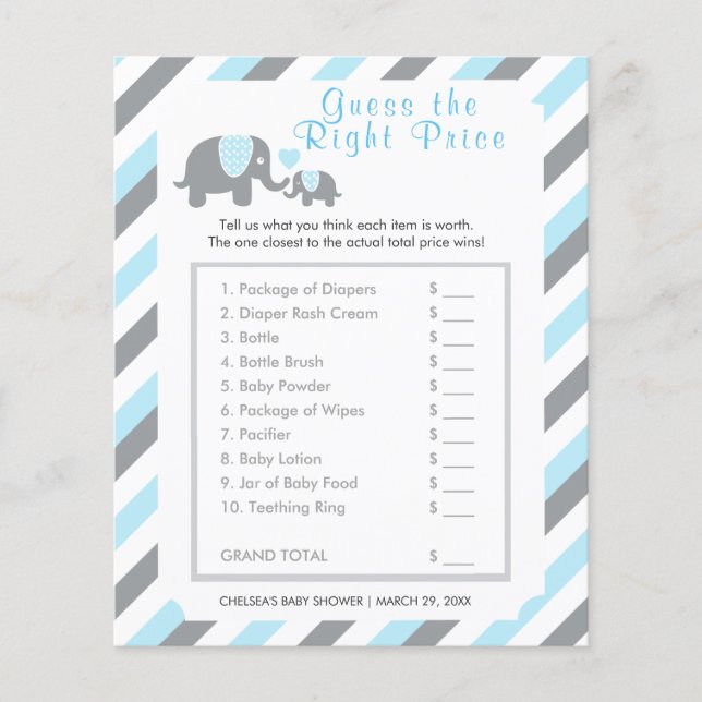 Baby Blue and Grey Stripe Elephant - Price Flyer (Front)