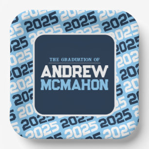 Baby Blue and Navy Blue Personalised Graduation Paper Plate