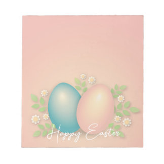 Baby blue and pink easter eggs and spring floral  notepad