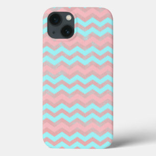 Baby Blue and Pink Girly Chevron Pattern iPhone 13 Case