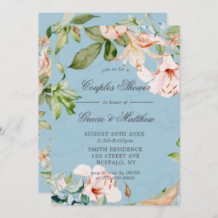 Baby Blue and Pink Lily Couples Shower Invitations