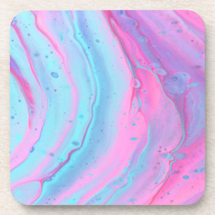 Baby blue and pink pastel paint mix coaster